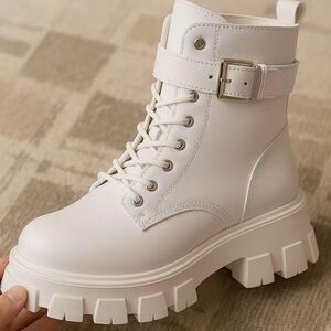 Women's White Lace-Up Ankle Boots